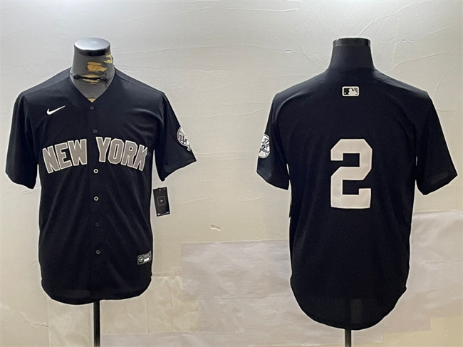 Men's New York Yankees #2 Derek Jeter Black With Patch Limited Stitched Baseball Jersey Men's New York Yankees #2 Derek Jeter Black With Patch Limited Stitched Baseball Jersey